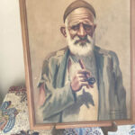 Rare hand painted old Man circa 1956 By A. Raghebi Antique painting