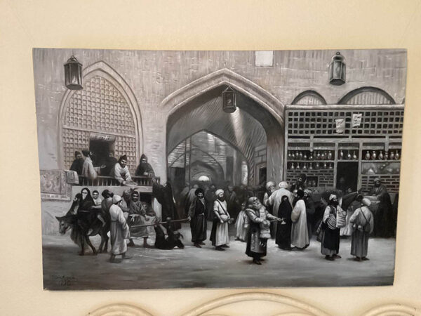 Persian Market, hand painted Black Conte Percil no frame 2x 3,5